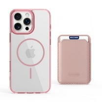 For iPhone 16e Magnetic Clear Wallet Phone Case,Magnetic Detachable Card Holder,Compatible with Mag-Safe,Military-Grade Protection,Shockproof Transparent Thin Fit Phone Case,Pink