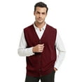 thumbnail image 2 of TOPTIE Men Sweater Vest Solid Knitted Lightweight Thermal Cardigan-Wine Red-S, 2 of 10