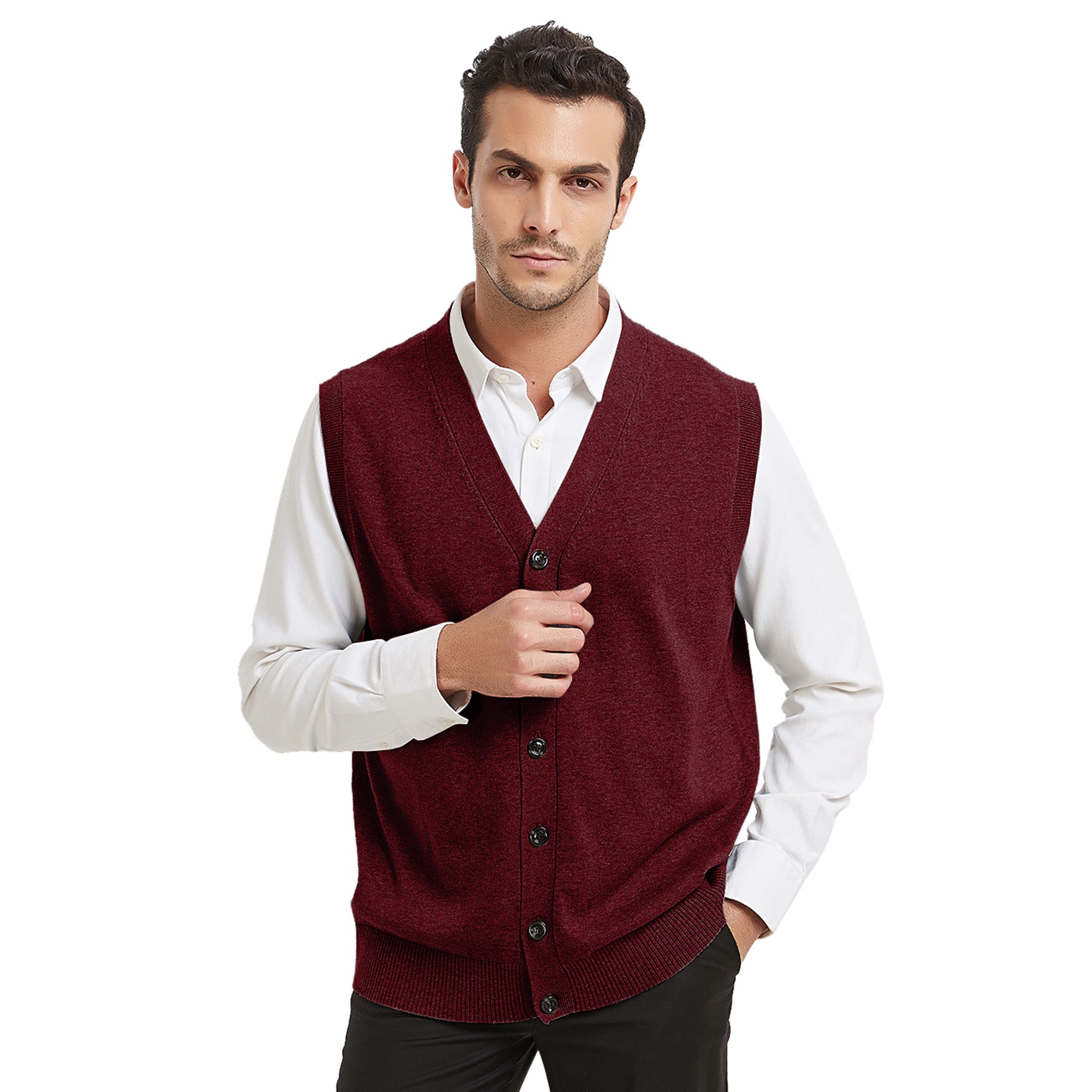 Toptie Men Sweater Vest Solid Knitted Lightweight Thermal Cardigan-Wine  Red-L - Walmart.com