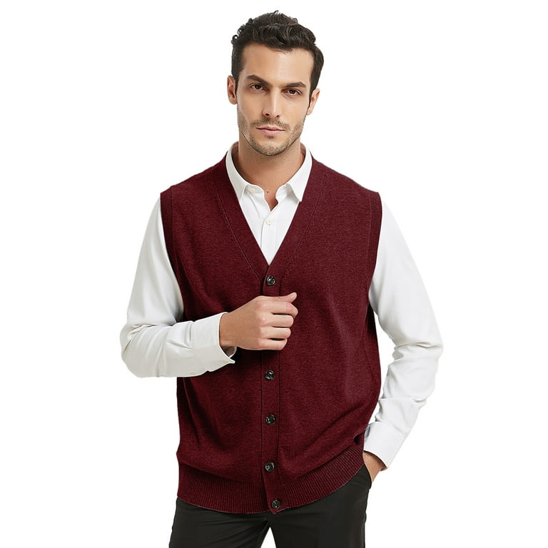 Cashmere Boutique: Men's 100% Pure Cashmere Sleeveless Men's Cardigan Vest  with Buttons and Pockets.(Color: Burgundy, Size: Medium) at  Men's  Clothing store: Sweater Vests