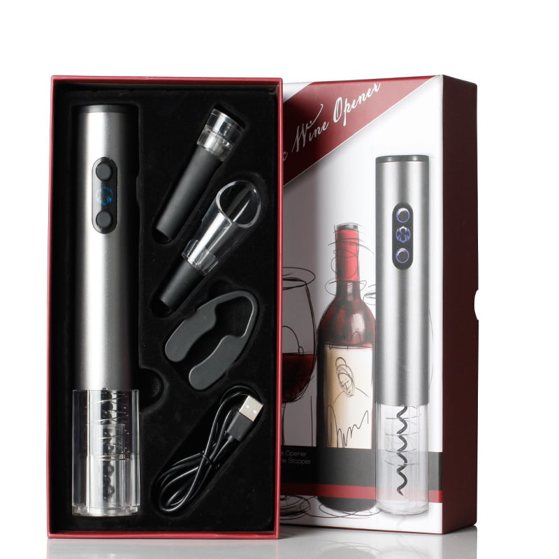 white Electric Wine Opener Kit and Gift Box Foil Cutter Professional Wine Accessories Automatic Corkscrew Aerator Wine Stopper 