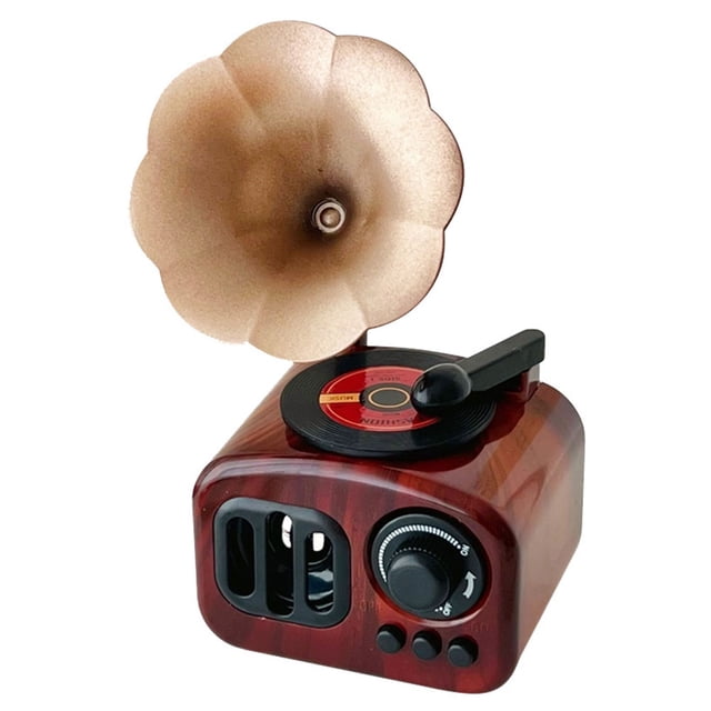 STRANDCHIC Clockwork Spring Powered Music Box Gramophone Dark Red 1Pack for Home Decor