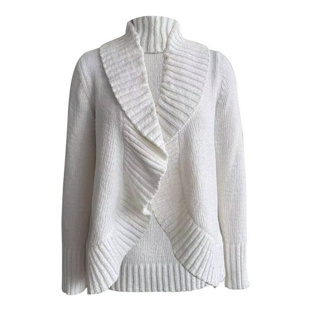 Suéter George para Mujer, Abierto, Tela Chenille, Solapa Ancha Hueso Talla EG