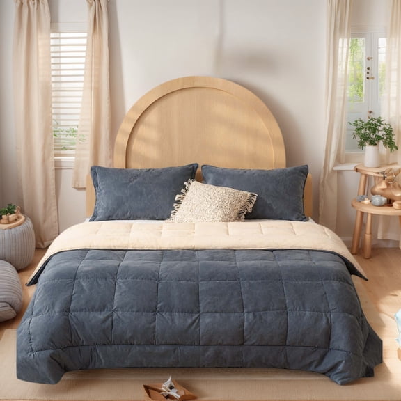 SHANNA Velvet Warm 3Pcs Comforter Sets, Luxury Twin Size Bedding Sets with Fleece Warm Comforters and 2 Pillowcases for Winter Bed Sofa Travel, Grey