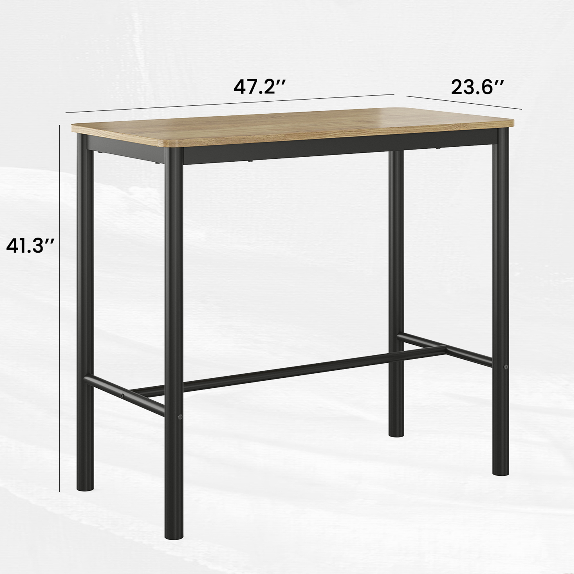 MAYEERTY 47"Counter Height Rectangular Pub Table with Metal Legs & Wood Top, Modern Industrial Design, Brown