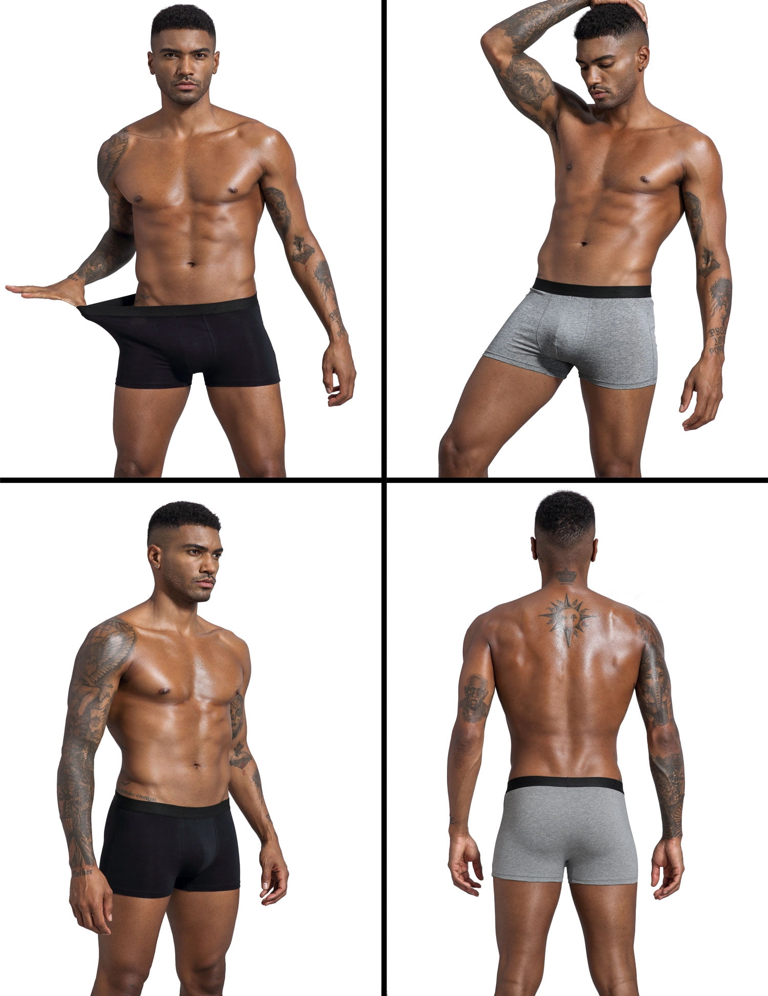 Men's Underwear Boxer Briefs Trunks 5 Pack Soft Cotton Low-rise Underpant-Wal-3B2G-XL