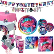 Party City Trolls World Tour Tableware, Poppy and Branch Plates, Napkins, Cups, Utensils, and Decorations