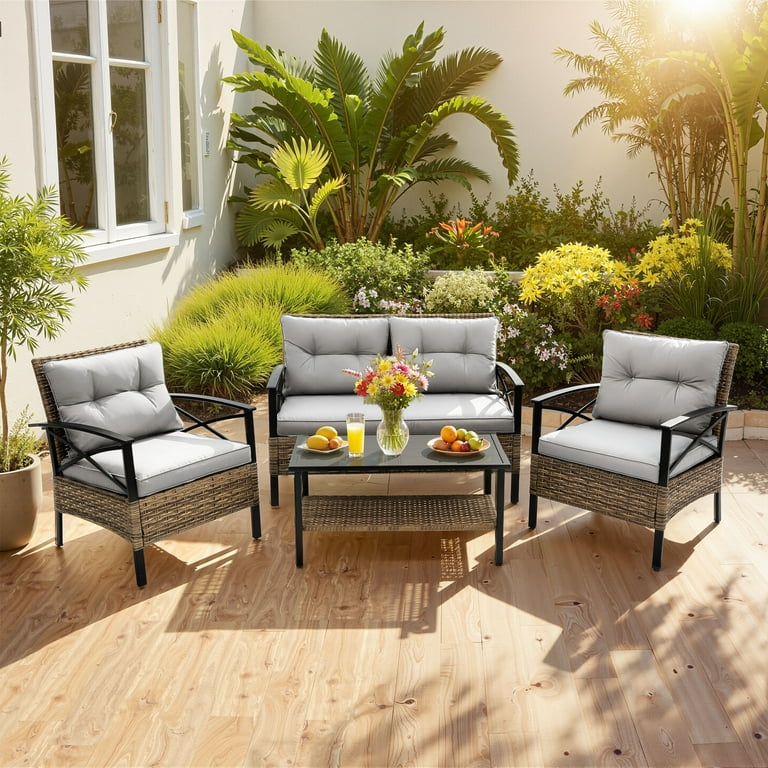 Patio Furniture Living Social Rattan Set 4-Piece Patio Sofa Set