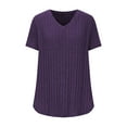 thumbnail image 5 of Fartey Women's Plus Size Summer Tops = Ribbed Knit Short Sleeve Shirts Dressy Casual V Neck Tunic Tops Slim Fit Going Out Blouses Purple XXL, 5 of 7