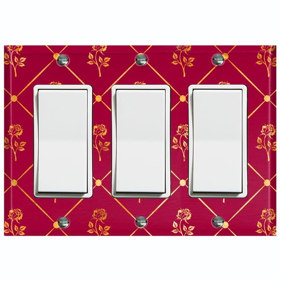 Metal Light Switch Plate Cover Elegant Yellow Tufted Rose Burgundy Damask DAM080