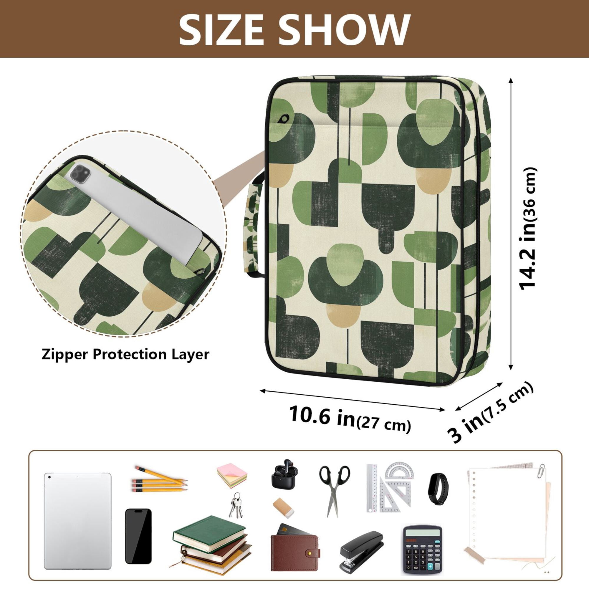 FORMRS Accordion File Folder A4 Size 7-Pocket Expanding Document Organizer Bag with 3 Ring Binder, Green Circle