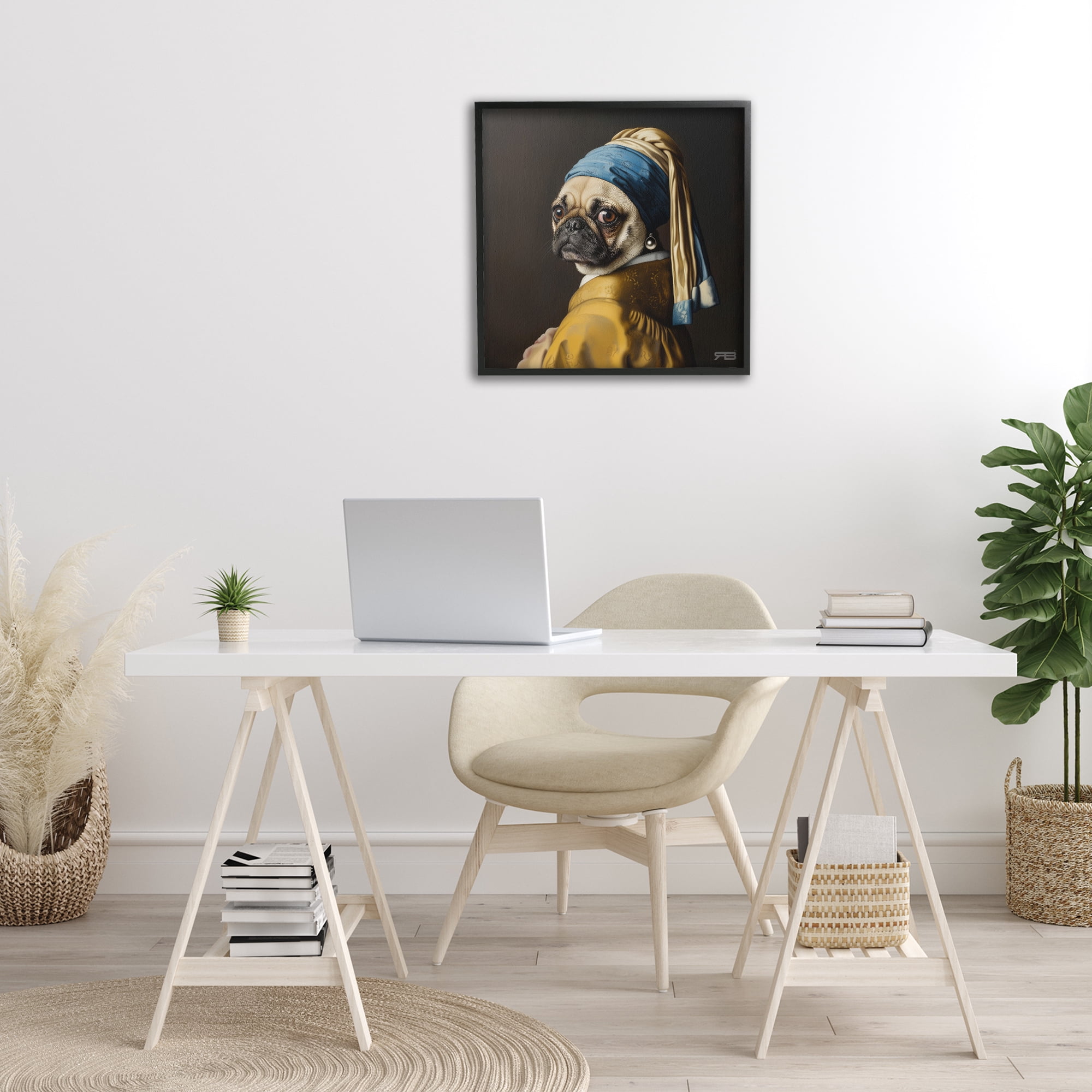Stupell Industries Pearl Earring Classic Dog Animals & Insects Painting Black Framed Art Print Wall Art, 24 x 24