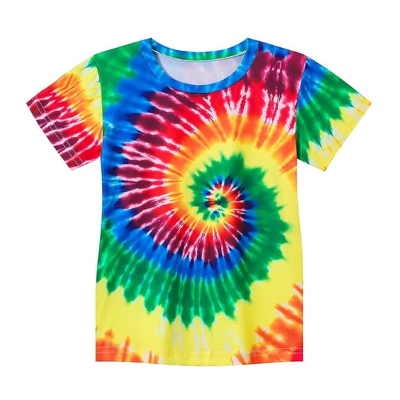 Whouriu Toddler Boys Tie Dye T-Shirt Rainbow Spiral Print Crewneck Short Sleeve Summer Casual Tshirt