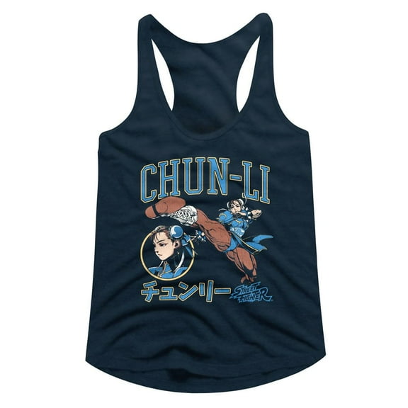 Street Fighter Chun Li Varsity Midnight Navy Women's Racerback Tank Top T-Shirt