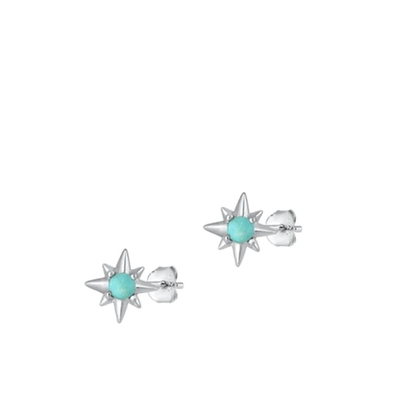 Sterling Silver Simulated Turquoise Twinkle North Star Stud Earrings .925 New Jewelry Female Unisex
