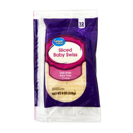 Great Value Deli Style Sliced Baby Swiss Cheese, 8 oz