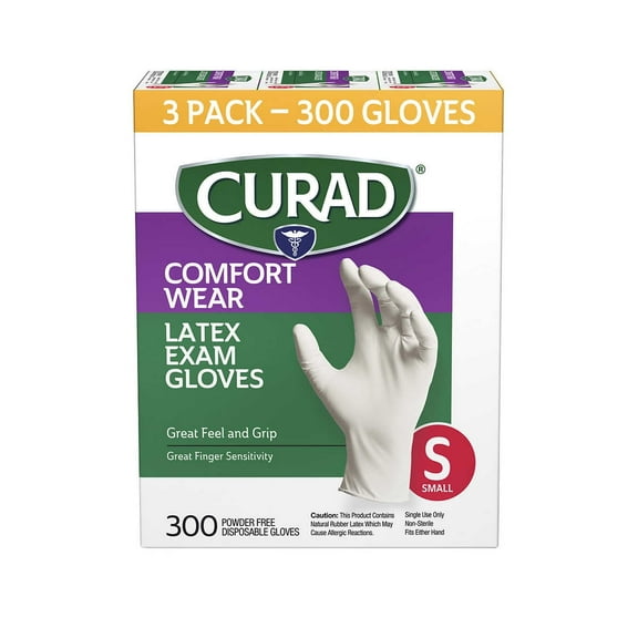 Curad Comfort Wear Latex, Vinyl Exam Gloves, Small (Pack of 300