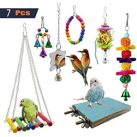 

Yoslce Indestructible Dog Toys For Aggressive Chewers Bird Toy Bell Swing Cage Pendant Colorful Pet 7Pc Combination Suit Indestructible Dog Toys For Aggressive Chewers