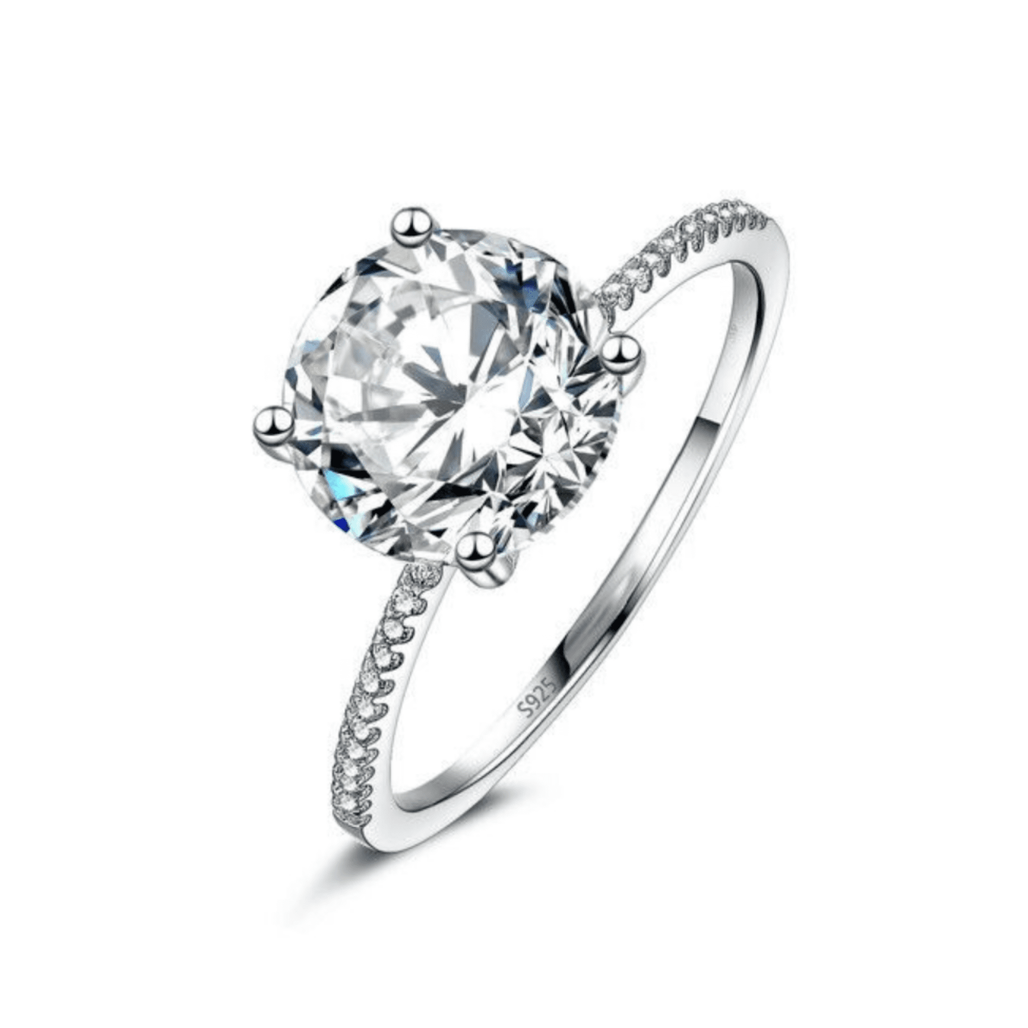 Stunning 14K Gold Plated Sterling Silver 3Ct Round Cut Solitaire CZ Diamond Pave Ring for Women Bridal Promise Engagement Wedding Anniversary