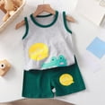 thumbnail image 2 of mgoYE Newborn Baby Boy Clothes Toddler Baby Boy Summer Clothes Plane/Dinosaur Print Tank Vest Top + Elastic Waist Shorts Sets Outfits|Grey 9-18 Months, 2 of 5
