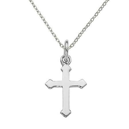 Primal Silver Sterling Silver Rhodium-plated Child's Polished Cross Pendant with 18-inch Cable Chain