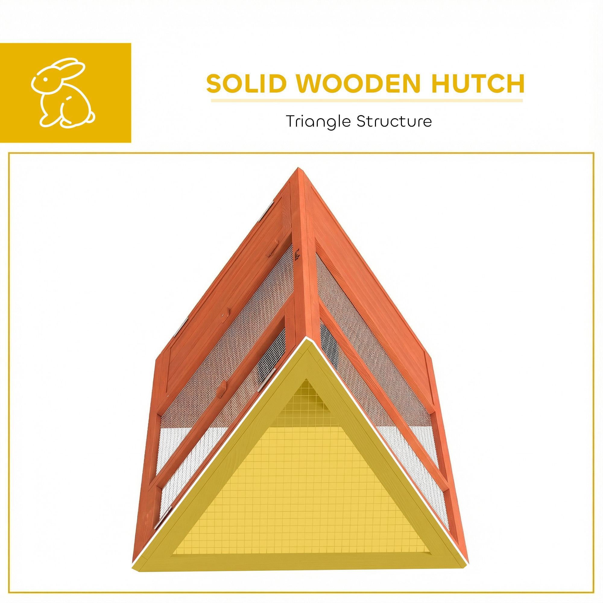 Dranite Wooden Rabbit Hutch with Run, Outdoor Triangle Bunny House for Guinea Pig, Duck & Chicken