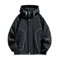 IYTR Windbreaker Jackets for Men Thin Sports Coat Casual Hooded Zip Up Jacket Long Sleeve Outdoor Rain Coats (Black,XXXL)