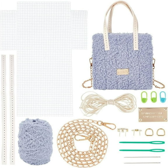 DIY Knitting Crochet Bag Making Kit Handmade Woven Tote Bag Making Materials Set Women Shoulder Bag Making Accessories Hand Crafting Yarn Weaving Kit Birthday Christmas Gift Blue Making DIY