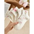 thumbnail image 2 of Women's 5 Pairs Ankle Socks Coquette Bow Floral Patterned Breathable Kawaii Socks, 2 of 6