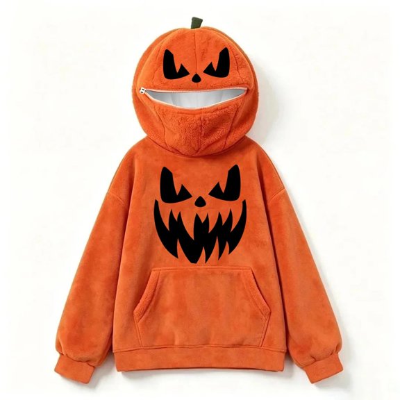 Zylarhe Girls Halloween Tops Pumpkin Party Kids Zipper Top with Playful Design for Girls Orange 9-10 Years