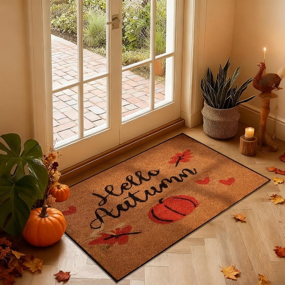 Eliaeconx Fall Thanksgiving Floor Mat, Pumpkin Leaf Design Carpet, Kitchen Bathroom Rug, Long Strip Foot Mat, for Entryway and Indoor Decor, C