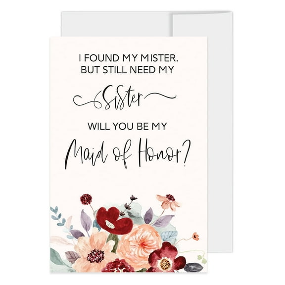 Koyal Wholesale Still Need My Sister Will You Be My Bridesmaid Proposal Cards with Envelopes, Set of 16 Floral 4 x 6-In