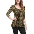 thumbnail image 1 of INSPIRE CHIC Hauts pour Femmes Imprimés Col Rond Manches Longues Blouse Péplum 2TG Brun-Léopard, 1 of 8