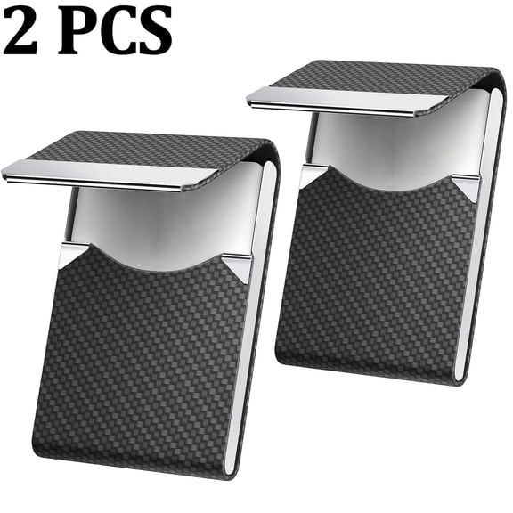 2 PCS Business Card Holder, PU Leather & Stainless Steel Business Card Case for Men or Women, Slim Name Cards Holder RFID Blocking Credit Cards Carrier with Magnetic Closure, Black Carbon