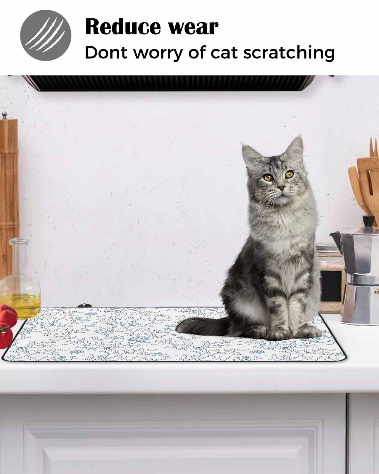 nqOlkjepod Large Induction Cooktop Protector Mat 36"x21", Blue Coral Coastal Stove Top Covers for Electric Stove, Cute Starfish Conch Ocean Decorative Stove Burner Cover Mats, Glass Top Stove Cover