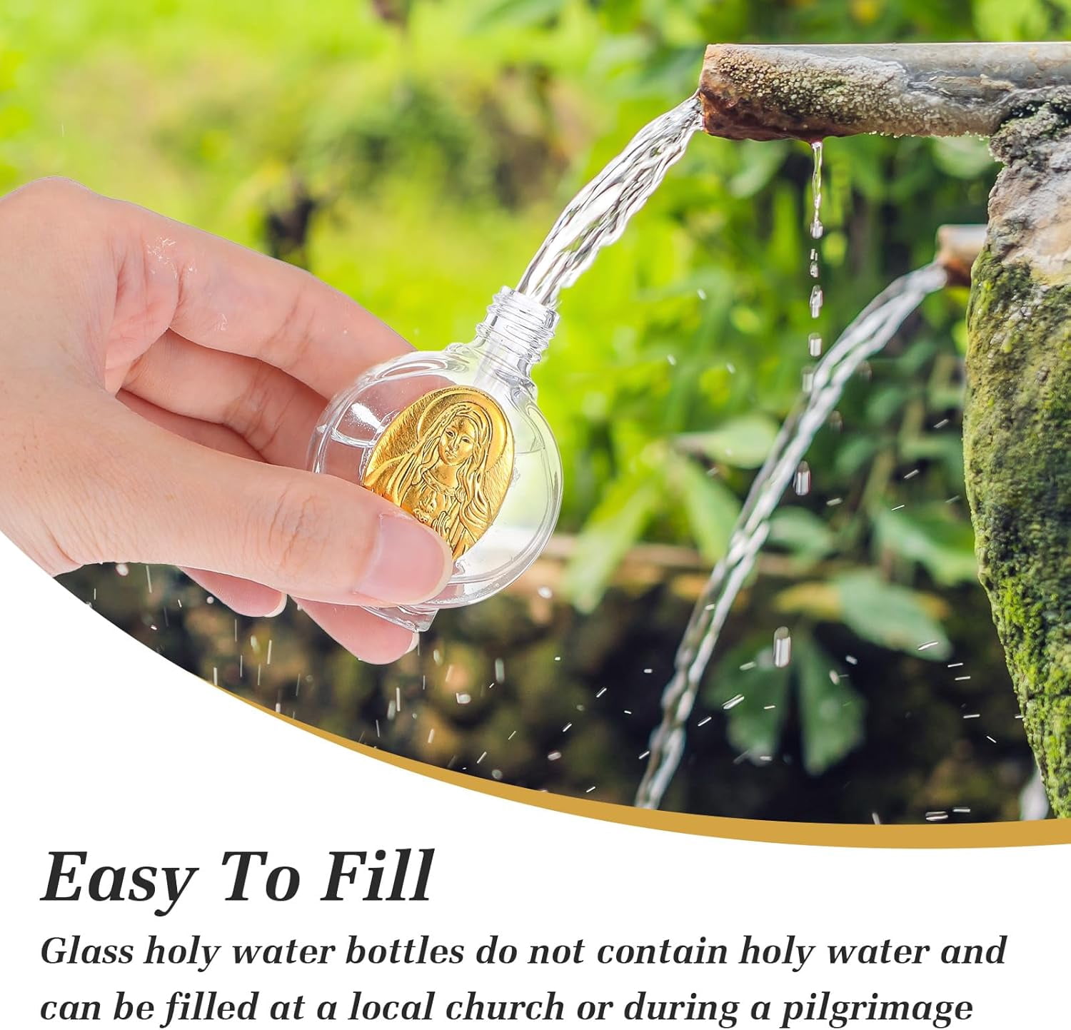 12 Pcs Glass Holy Water Bottles 0.5 Floz Embossed Portable Glass Travel Bottles Girl Communion Church Gifts for Home Wedding Baptism Favors(Gold,Immaculate Heart of Mary)