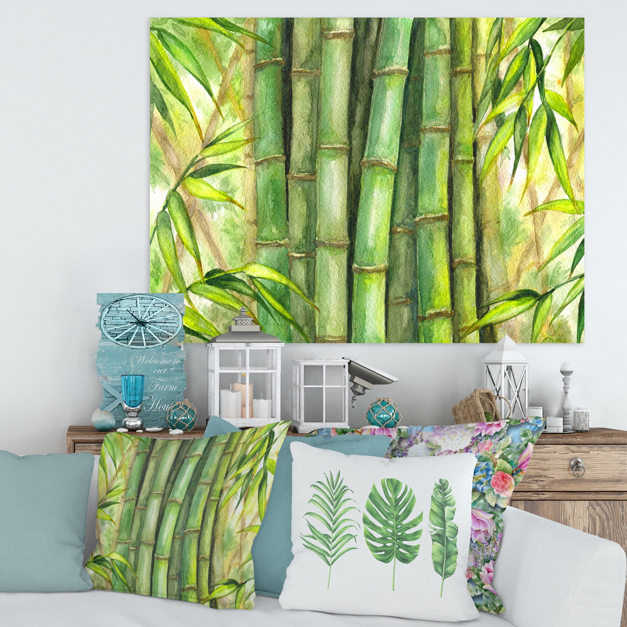 Bright and Green Bamboo Stems 40 in x 30 in Painting Canvas Art Print, by Designart
