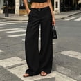 thumbnail image 2 of Women's Low Rise Drawstring Wide Leg Dress Pants Metal Ring Detail Loose Palazzo Trousers with Pockets Fall Elegant office Casual Pants Black, 2 of 8