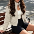 thumbnail image 5 of PRINxy Women's Lapel Collar Full Zip Contrast Stripe Athletic Jacket With Side Pockets Elastic Trim Outerwear For Fitness Class Khaki XXL, 5 of 9