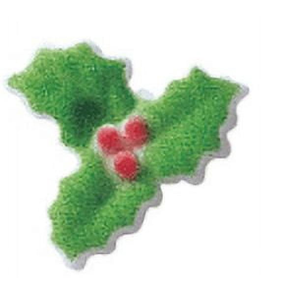 24pk Holly (14303) 1" Edible Sugar Decoration Toppers for Cakes Cupcakes Cake Pops w. Edible Sparkle Flakes & Decorating Stickers