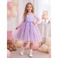 thumbnail image 6 of IBTOM CASTLE Girls Princess Long Sleeve Rainbow Party Tulle Dress 3D Flower Ruffle Mesh Dress Pageant Birthday Smocked Back Wedding Flower Girl Dress Rainbow Purple, 6 of 7
