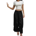 thumbnail image 4 of Oiangi Women Lace Trim Long Bloomers Pants Elastic Waist Wide Leg Pant Boho Comfy Drawstring Trousers for Holiday Travel Black 2XL, 4 of 7
