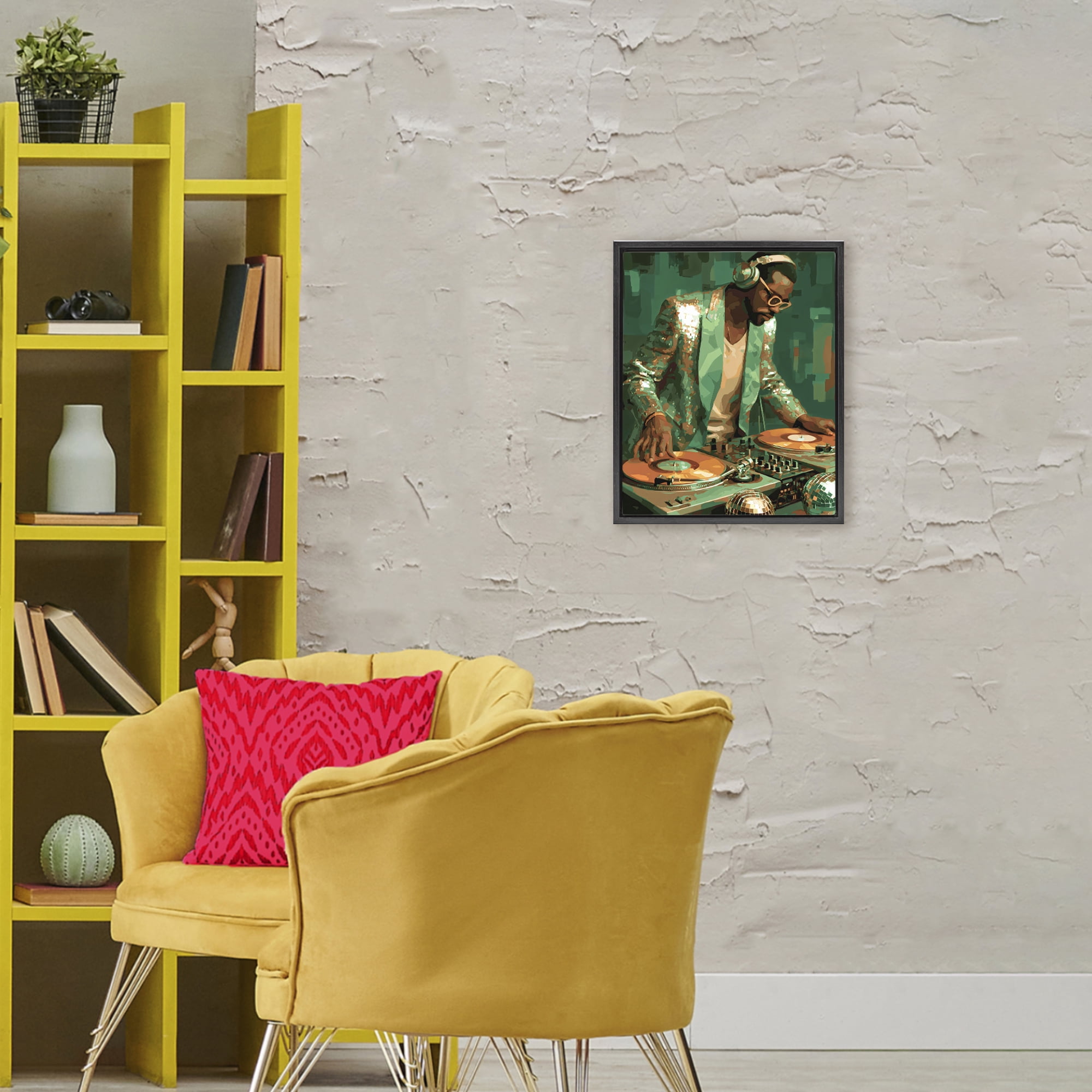 Stupell Industries Green Disco DJ Music Black Framed Floater Canvas Wall Art, design by Franklyn Gregory