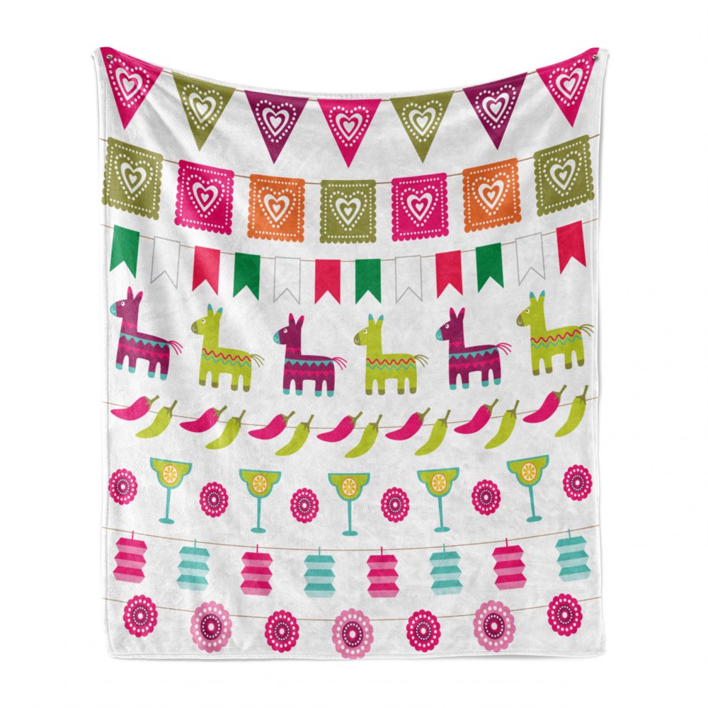 Fiesta Soft Flannel Fleece Blanket, Latin American Motifs Flags Chili