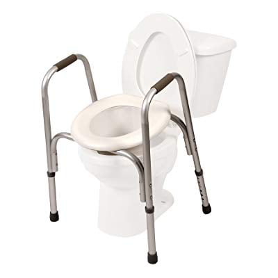 pcp raised toilet seat and safety frame (two-in-one), adjustable rise height, secure elevated lift over bowl, made in