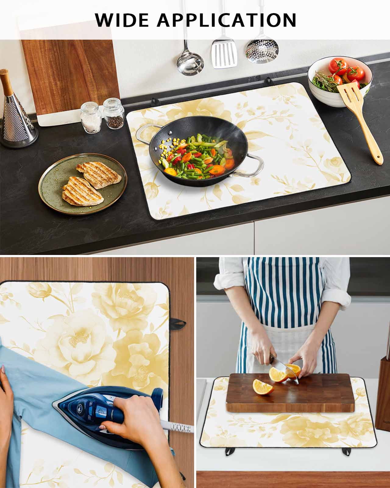 nqOlkjepod Large Induction Cooktop Protector Mat 36"x21", Yellow Floral Art Stove Top Covers for Electric Stove, Watercolor Botanical Spring Flowers Stove Burner Cover Mats, Glass Top Stove Cover
