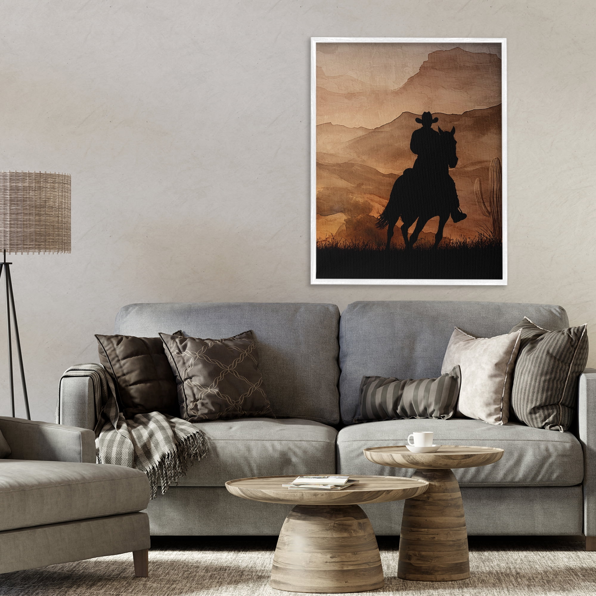 Stupell Industries Cowboy's Sunset Ride White Framed Giclee Art, design by Kim Allen