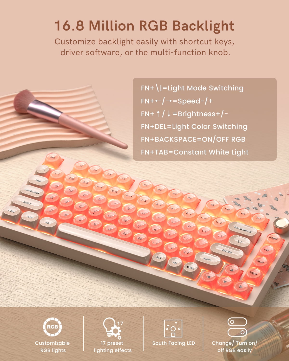 Wireless Mechanical Keyboard, 75% Layout Creamy Keyboard with Knob, Jelly Keycaps, Hot Swap Gasket Custom Structure, Pre-lubed Switches, RGB Backlit, Bluetooth/Type-C/2.4G
