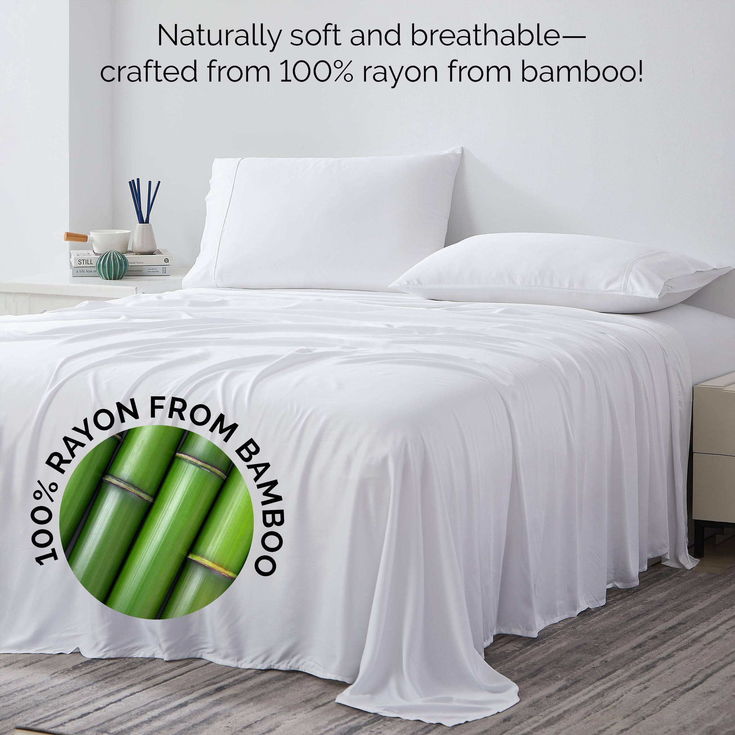 Southshore Fine Living, Inc. King Sheet Set, Rayon/Viscose Derived from Bamboo Sheets, White