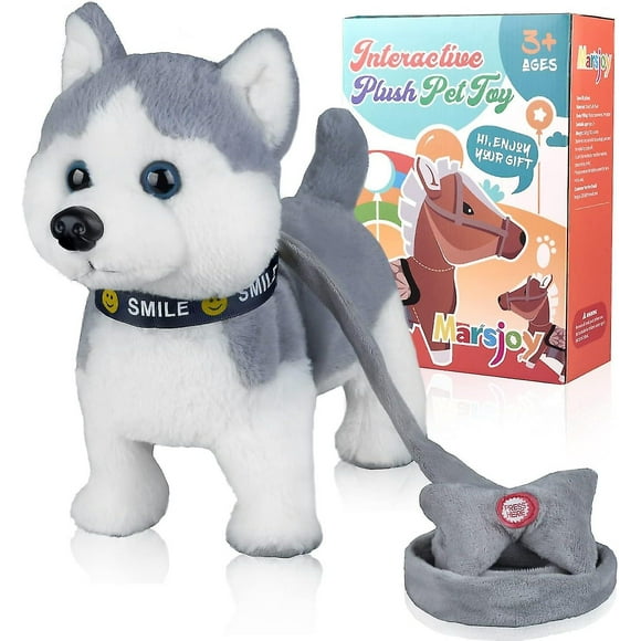 Husky Walking And Barking Puppy Dog Toy With Control Leash,realistic Wagging Tail Robot Interactive Musical Dancing Animated Plush Stuffed
